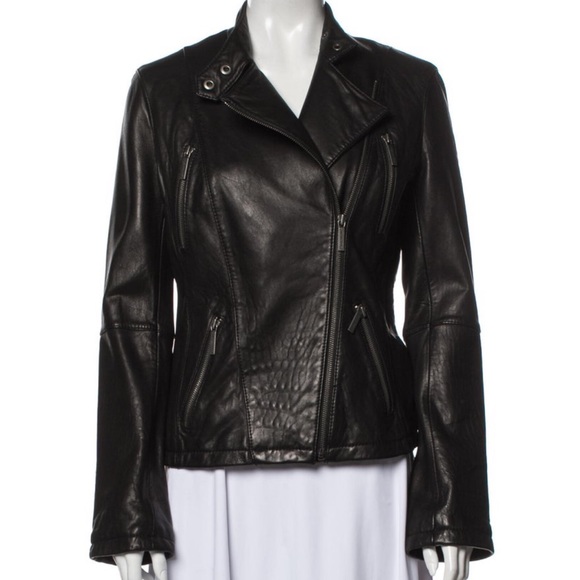 Michael Kors Jackets & Blazers - Women's Michael Kors Black Leather Zip Jacket XS